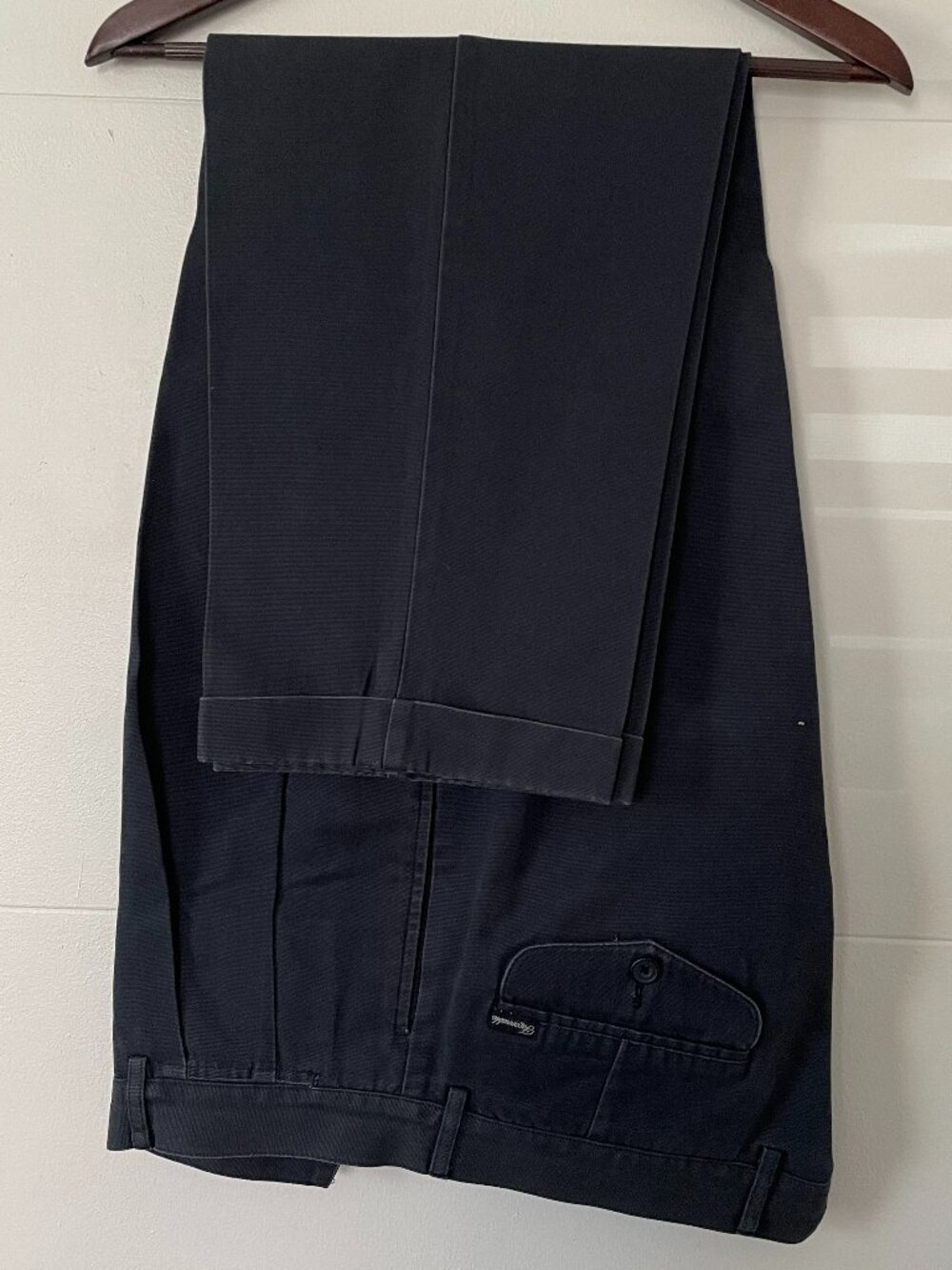 Façonnable French Luxury Pleated Canvas Pants 36 Cuffed Navy Blue Trousers